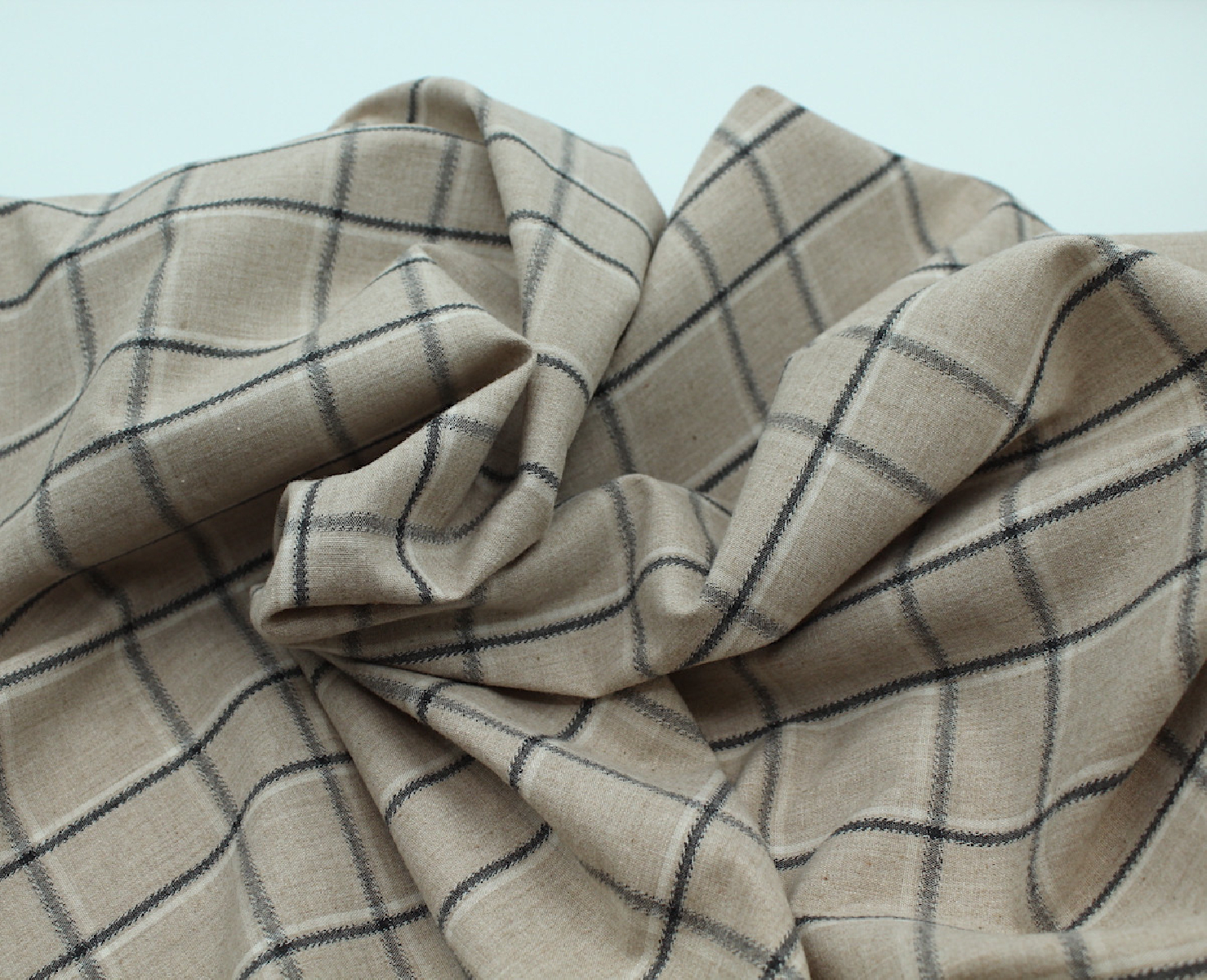 Coton gratté organique imprimé carreaux tartan beige