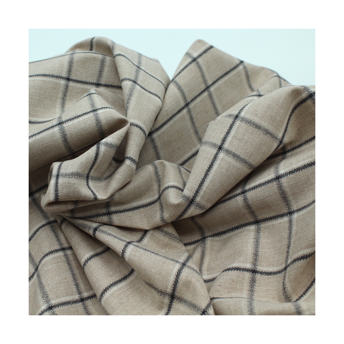 Coton gratté organique imprimé carreaux tartan beige