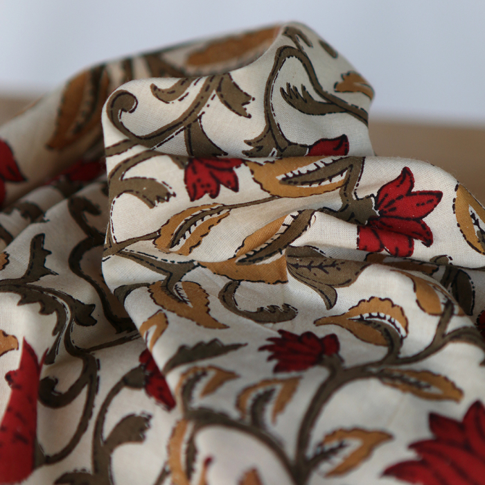 Shaivan - Tissu indien en coton imprimé main Hand Block