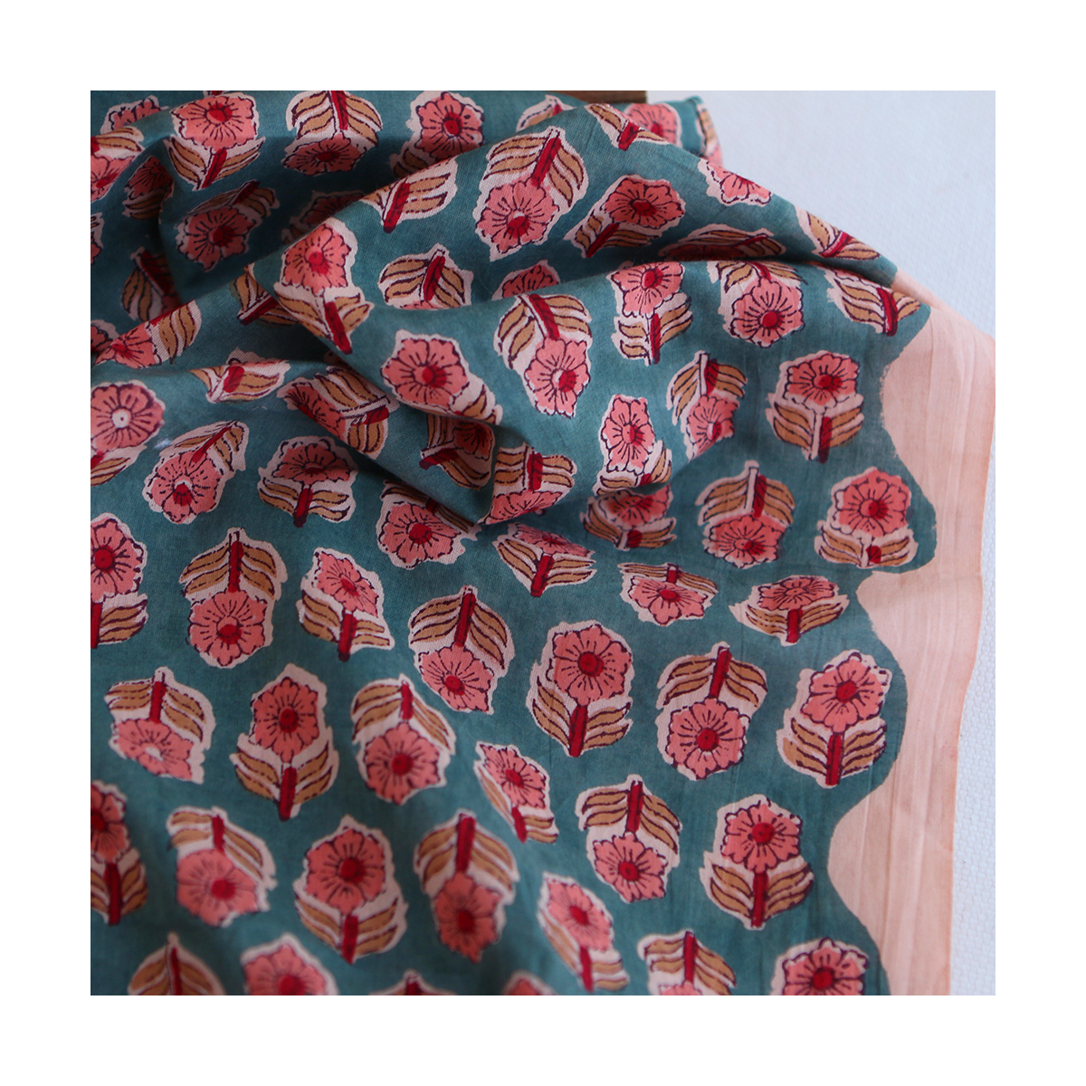 Sahar B - Tissu indien coton hand block traditionnel Teal