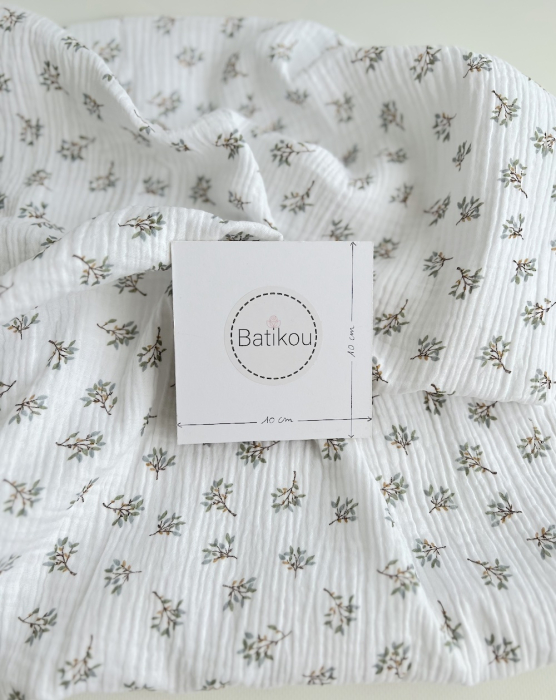 Double gaze de coton Judy blanc motifs fleuris Batikou - 4