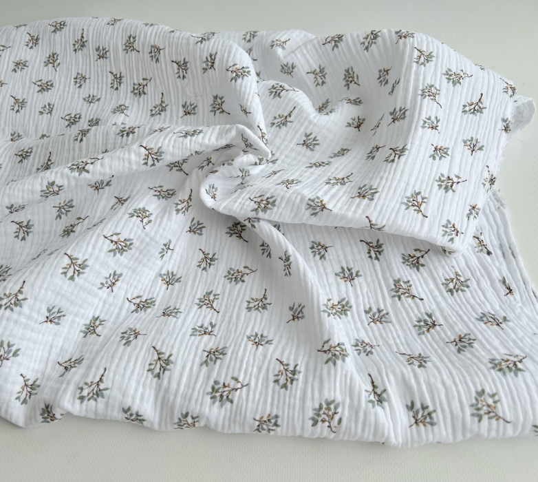 Double gaze de coton Judy blanc motifs fleuris Batikou - 5