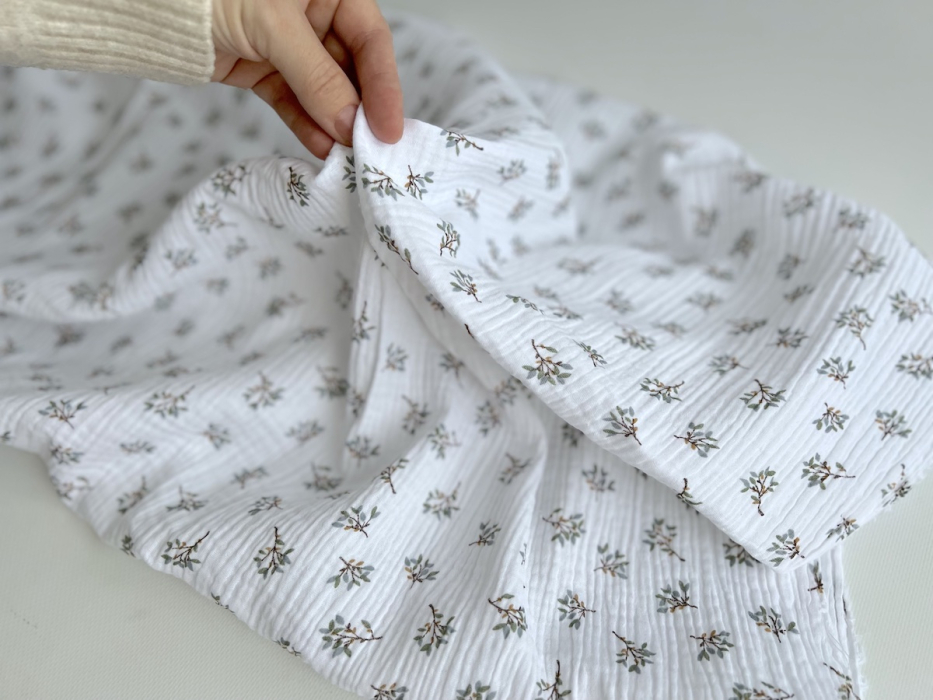 Double gaze de coton Judy blanc motifs fleuris Batikou - 6