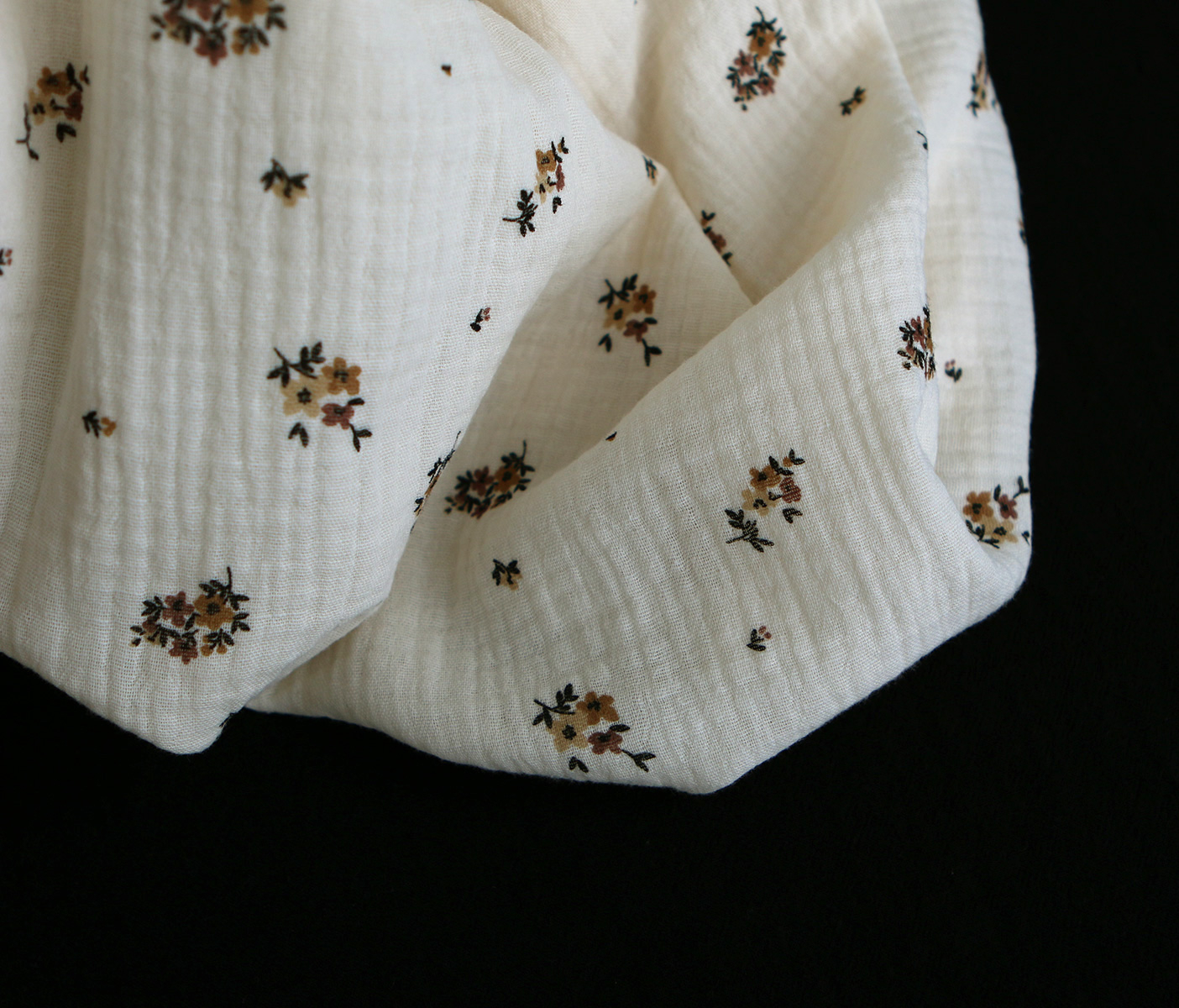 Laure - Double gaze coton BIO motif exclusif cuir fond écru