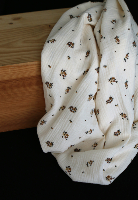 Laure - Double gaze coton BIO motif exclusif cuir fond écru