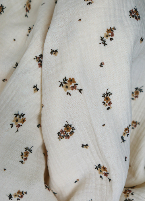 Laure - Double gaze coton BIO motif exclusif cuir fond écru