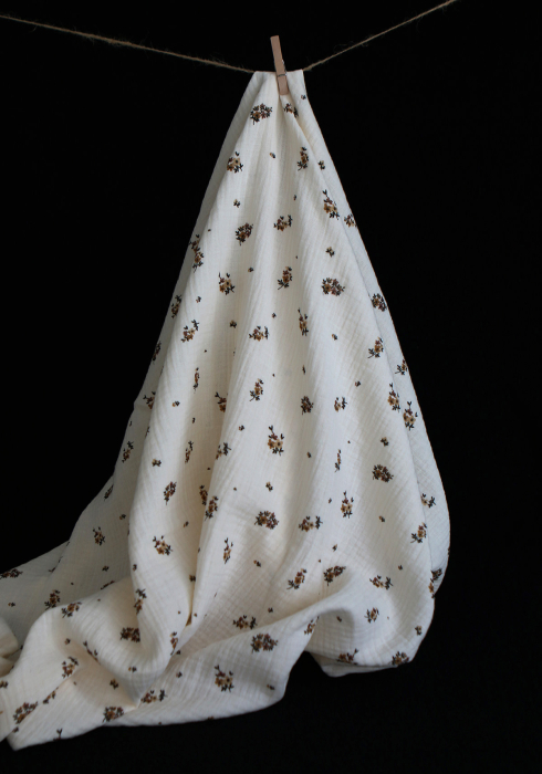 Laure - Double gaze coton BIO motif exclusif cuir fond écru