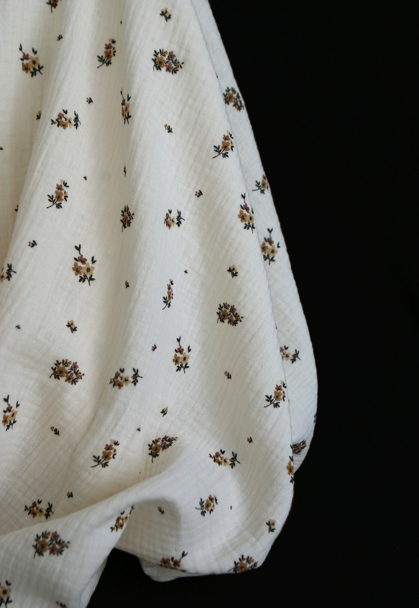 Laure - Double gaze coton BIO motif exclusif cuir fond écru