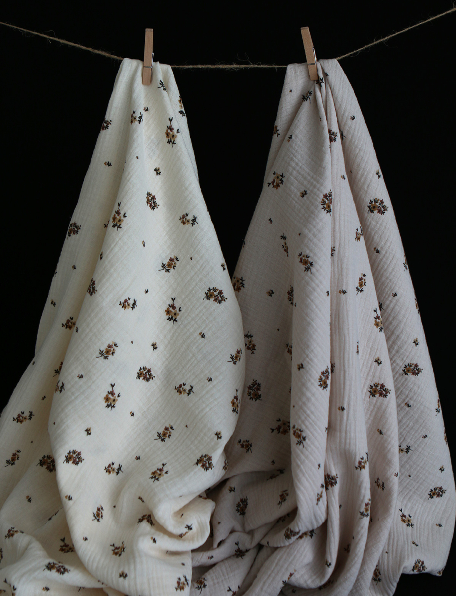 Laure - Double gaze coton BIO motif exclusif cuir fond écru