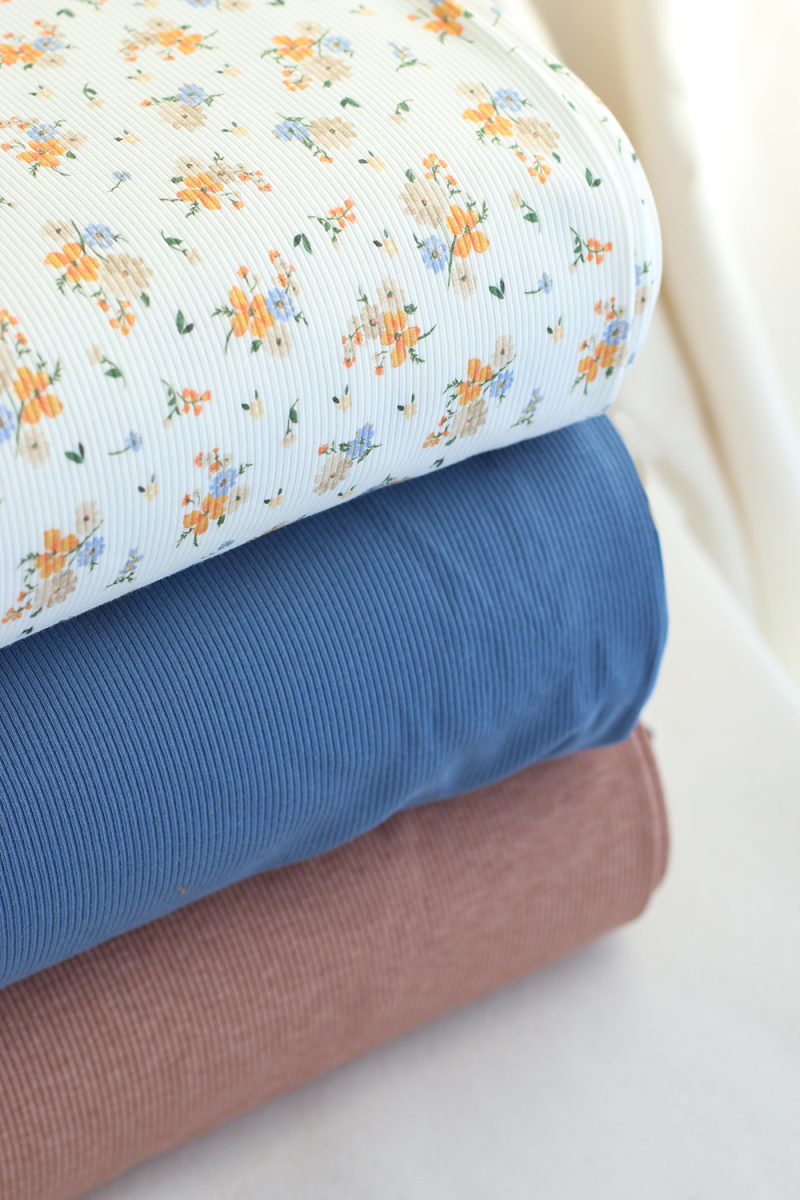 Jersey coton côtes fines coloris bleu jean