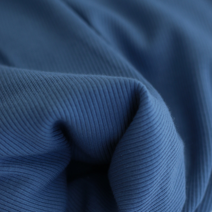 Jersey coton côtes fines coloris bleu jean