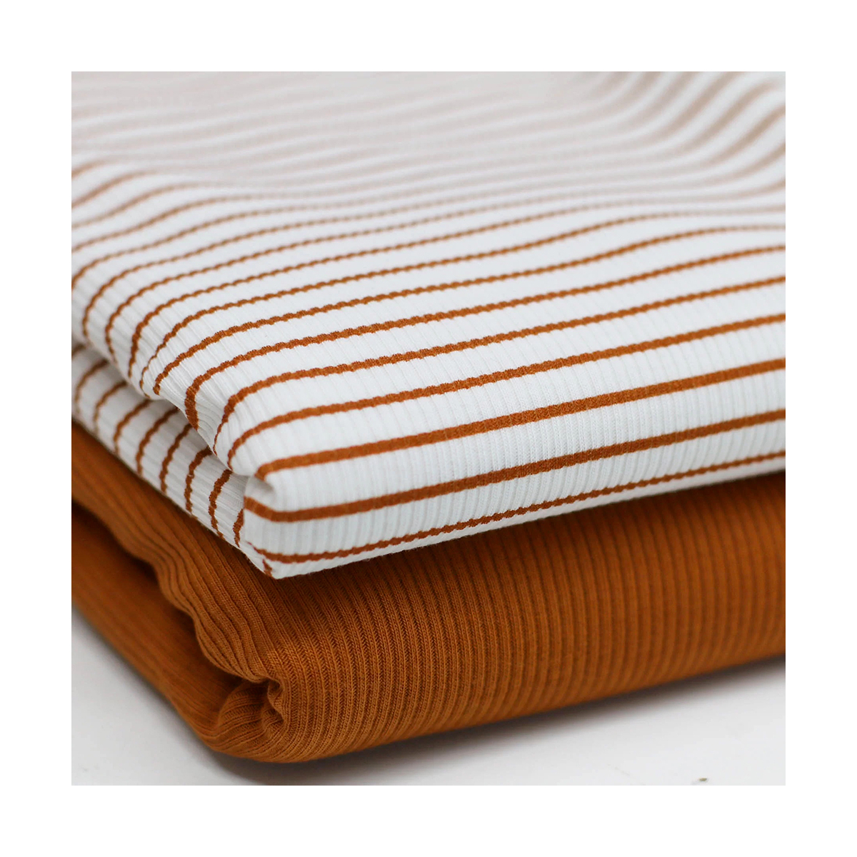 Tissu jersey fines côtes mélange coton motif rayures écureuil RIB