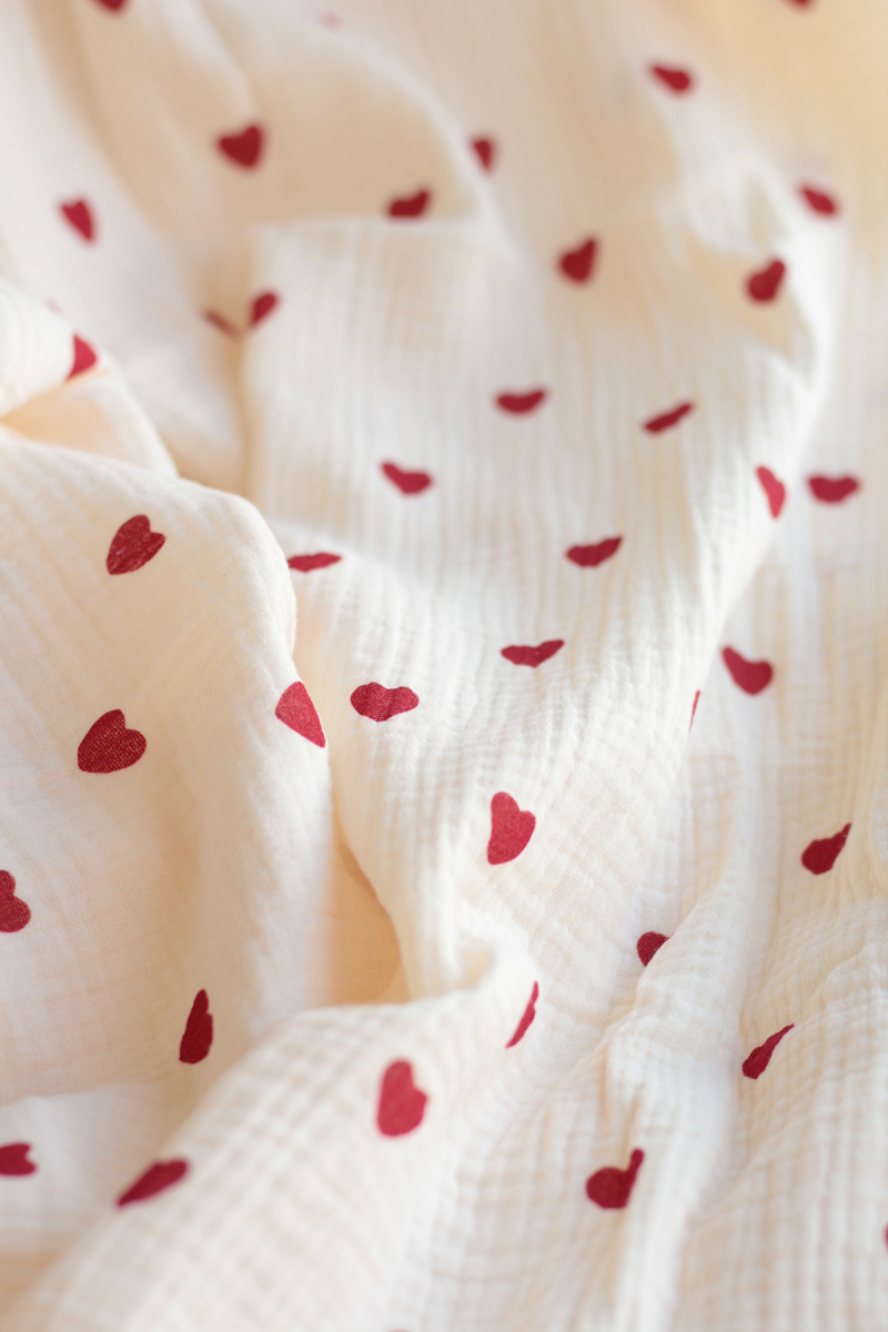 copy of Manou - Double gaze de coton BIO exclusif écru à motif coeurs