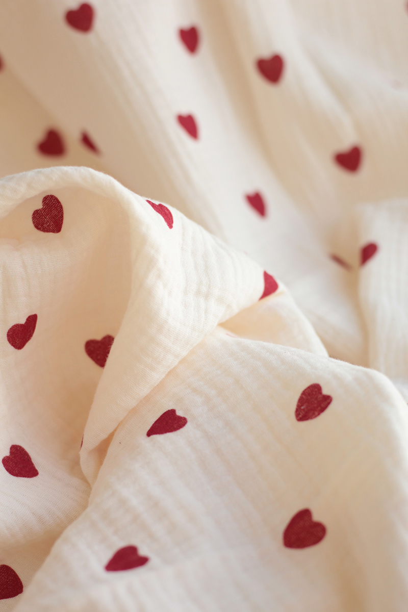 copy of Manou - Double gaze de coton BIO exclusif écru à motif coeurs