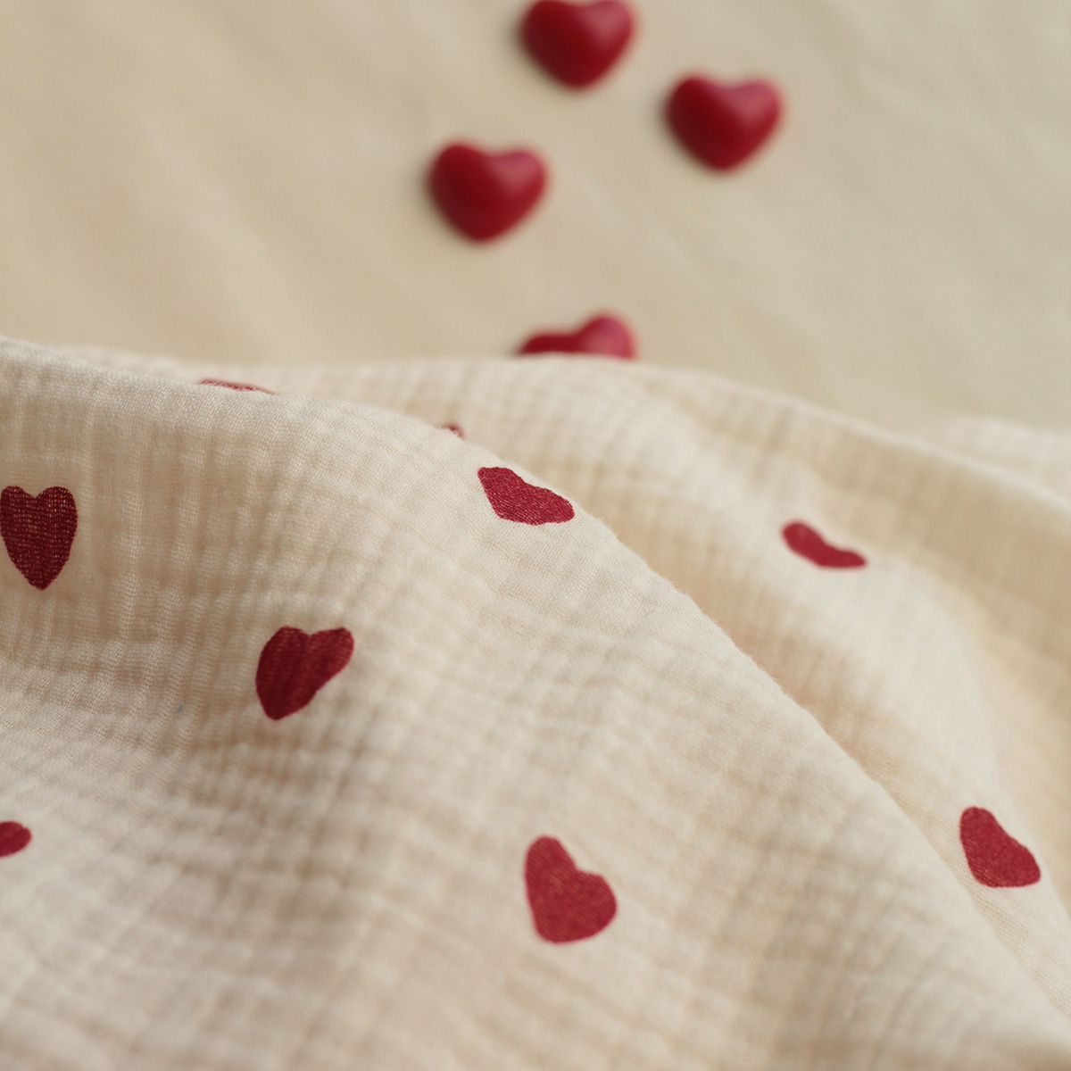 copy of Manou - Double gaze de coton BIO exclusif écru à motif coeurs