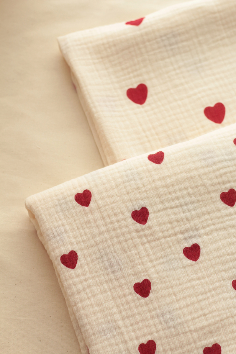 copy of Manou - Double gaze de coton BIO exclusif écru à motif coeurs