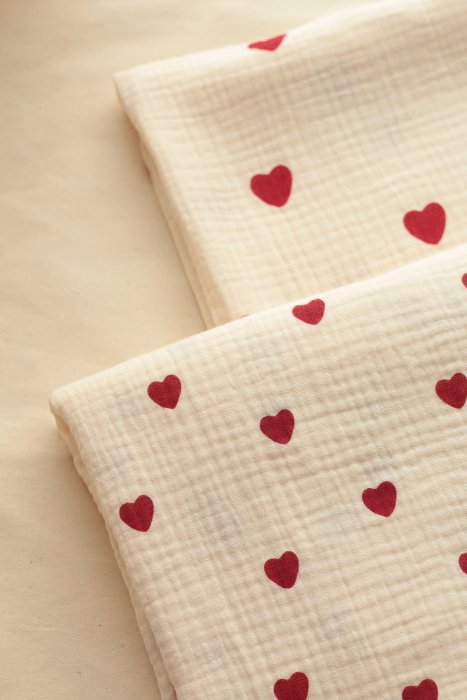 copy of Manou - Double gaze de coton BIO exclusif écru à motif coeurs