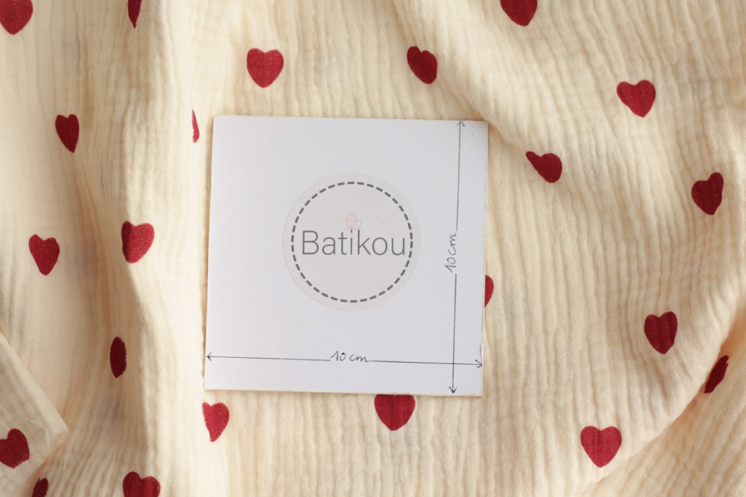 copy of Manou - Double gaze de coton BIO exclusif écru à motif coeurs