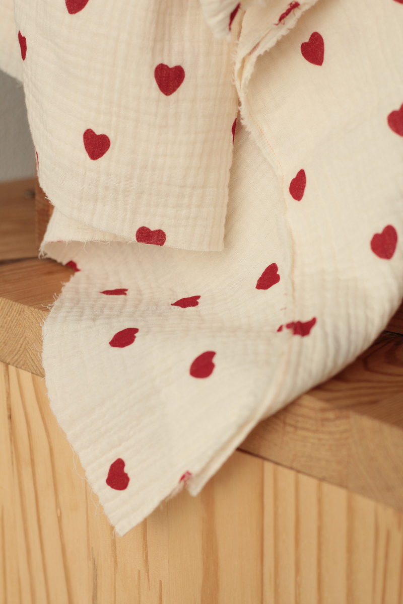copy of Manou - Double gaze de coton BIO exclusif écru à motif coeurs