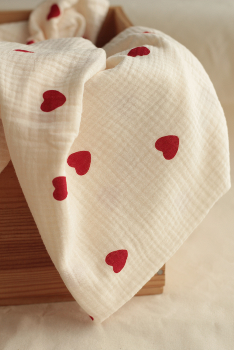 copy of Manou - Double gaze de coton BIO exclusif écru à motif coeurs