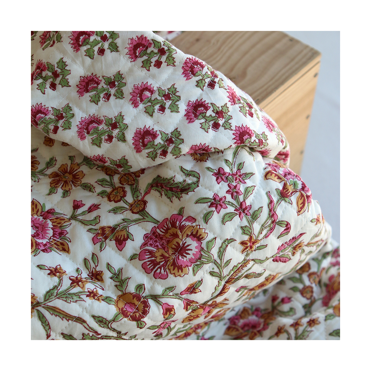 Jamila - Tissu indien matelassé double face coton hand block largeur 100cm