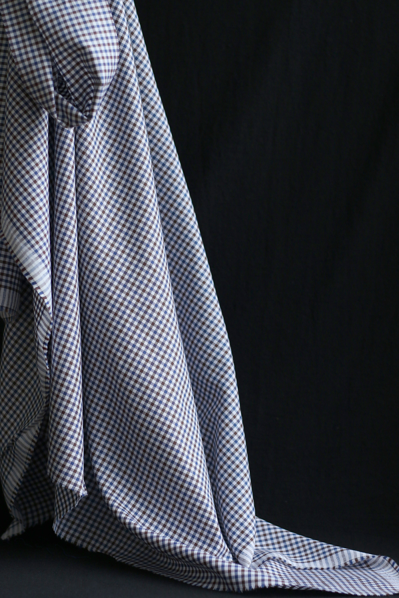 Archie - Coton gratté organique petit vichy chocolat et bleu