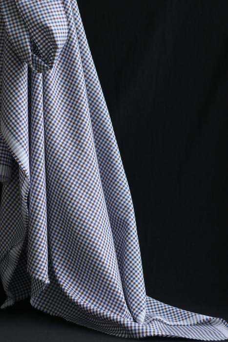 Archie - Coton gratté organique petit vichy chocolat et bleu