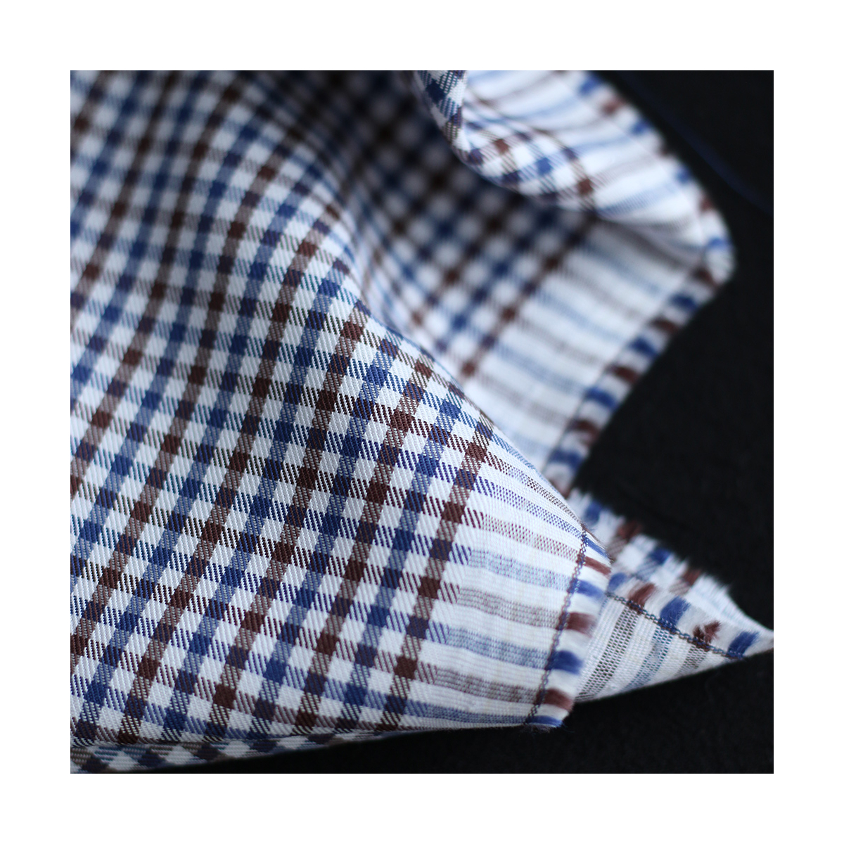 Archie - Coton gratté organique petit vichy chocolat et bleu