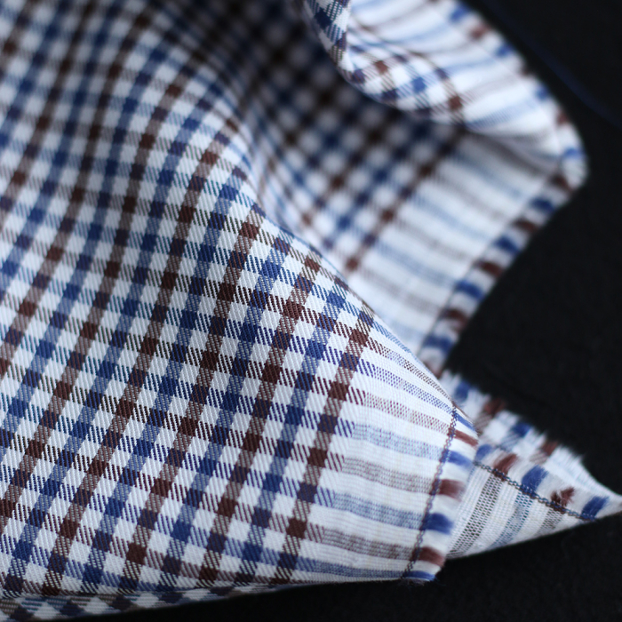 Archie - Coton gratté organique petit vichy chocolat et bleu