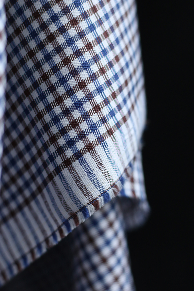 Archie - Coton gratté organique petit vichy chocolat et bleu