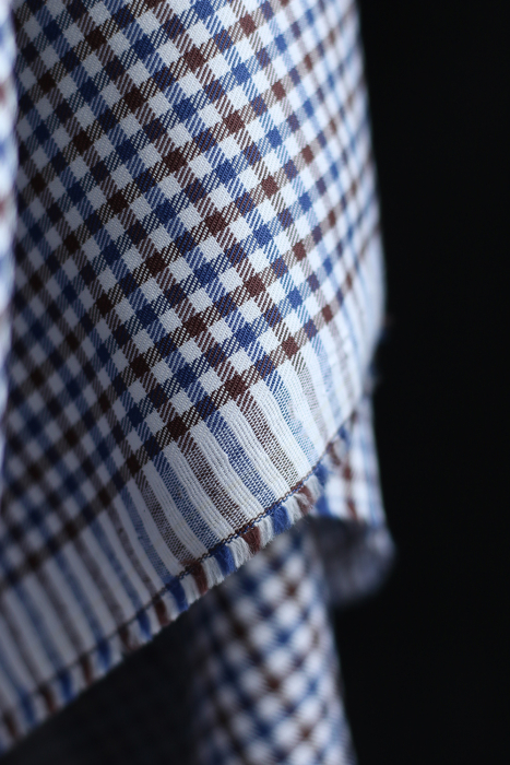 Archie - Coton gratté organique petit vichy chocolat et bleu