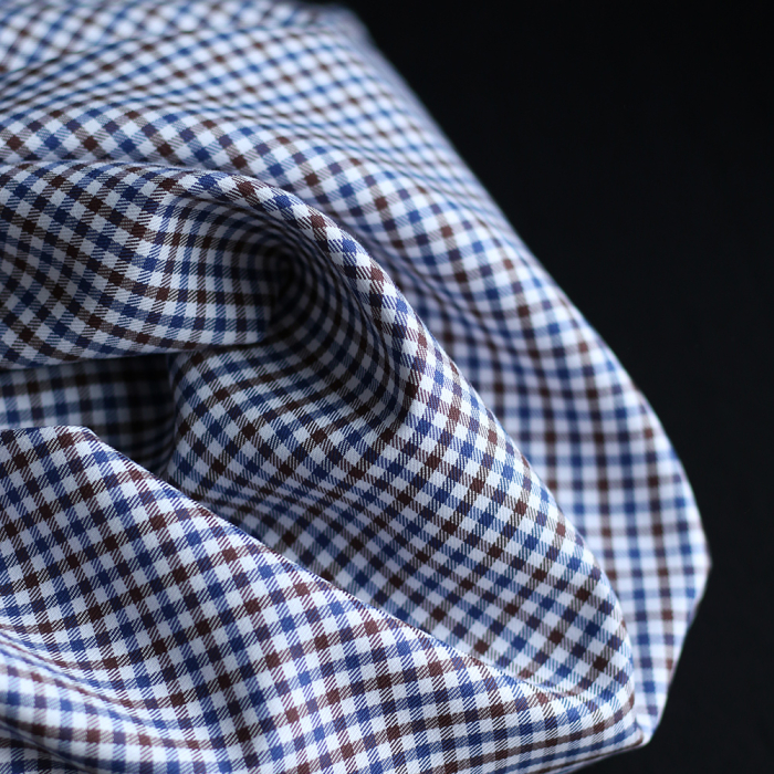 Archie - Coton gratté organique petit vichy chocolat et bleu