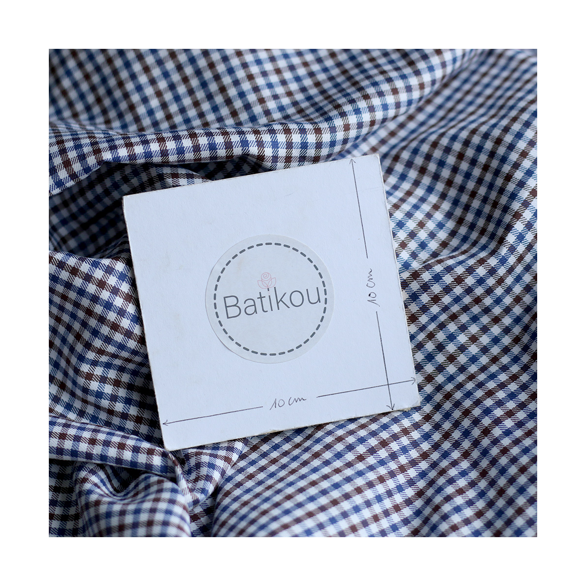 Archie - Coton gratté organique petit vichy chocolat et bleu