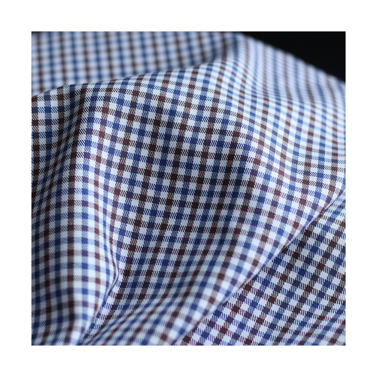 Archie - Coton gratté organique petit vichy chocolat et bleu