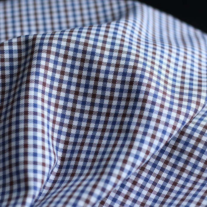 Archie - Coton gratté organique petit vichy chocolat et bleu