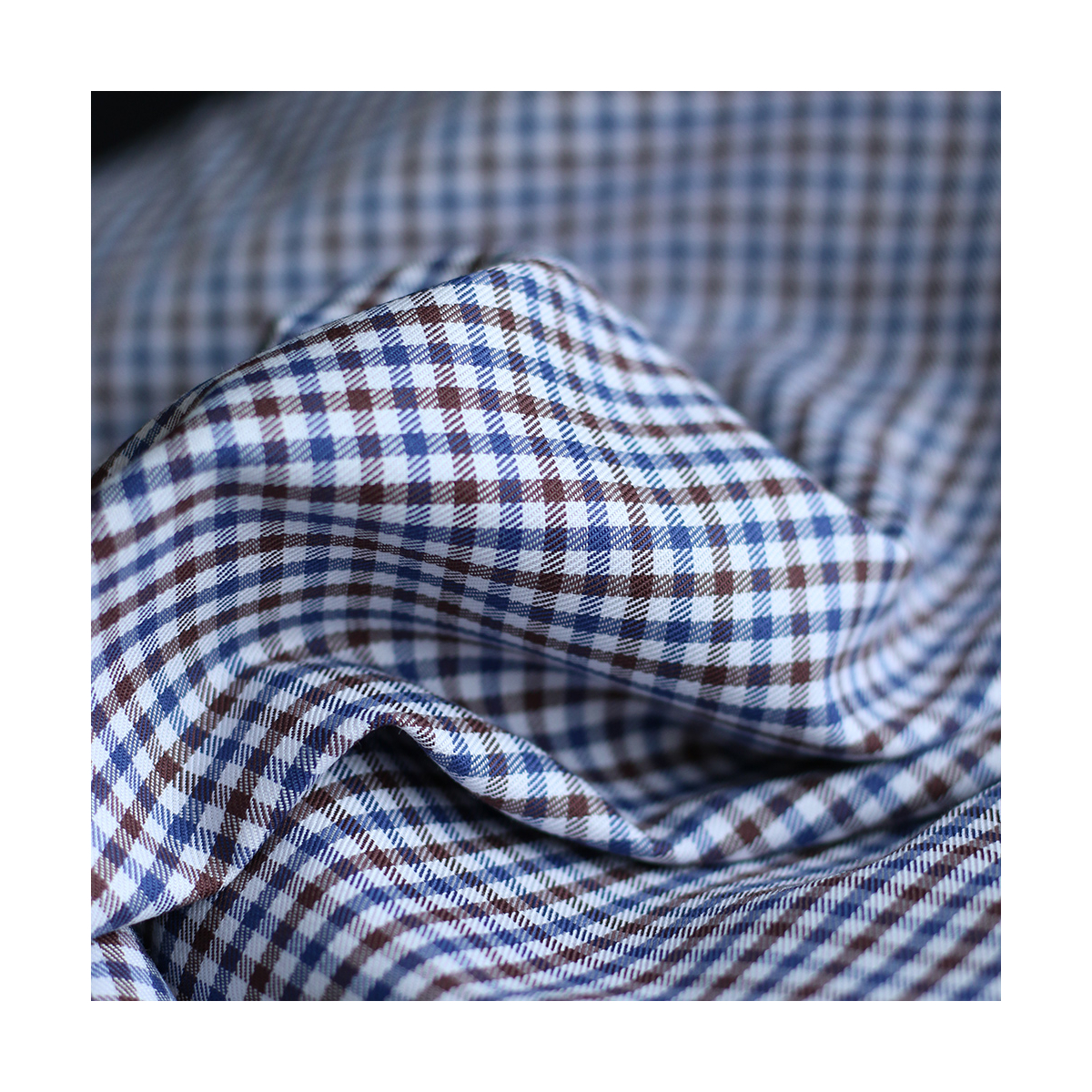 Archie - Coton gratté organique petit vichy chocolat et bleu