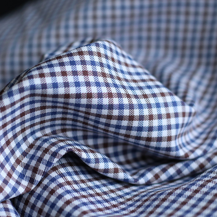 Archie - Coton gratté organique petit vichy chocolat et bleu