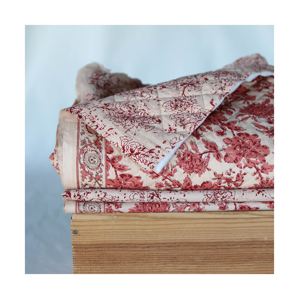 Anjali - Tissu indien matelassé double face coton hand block largeur 100cm