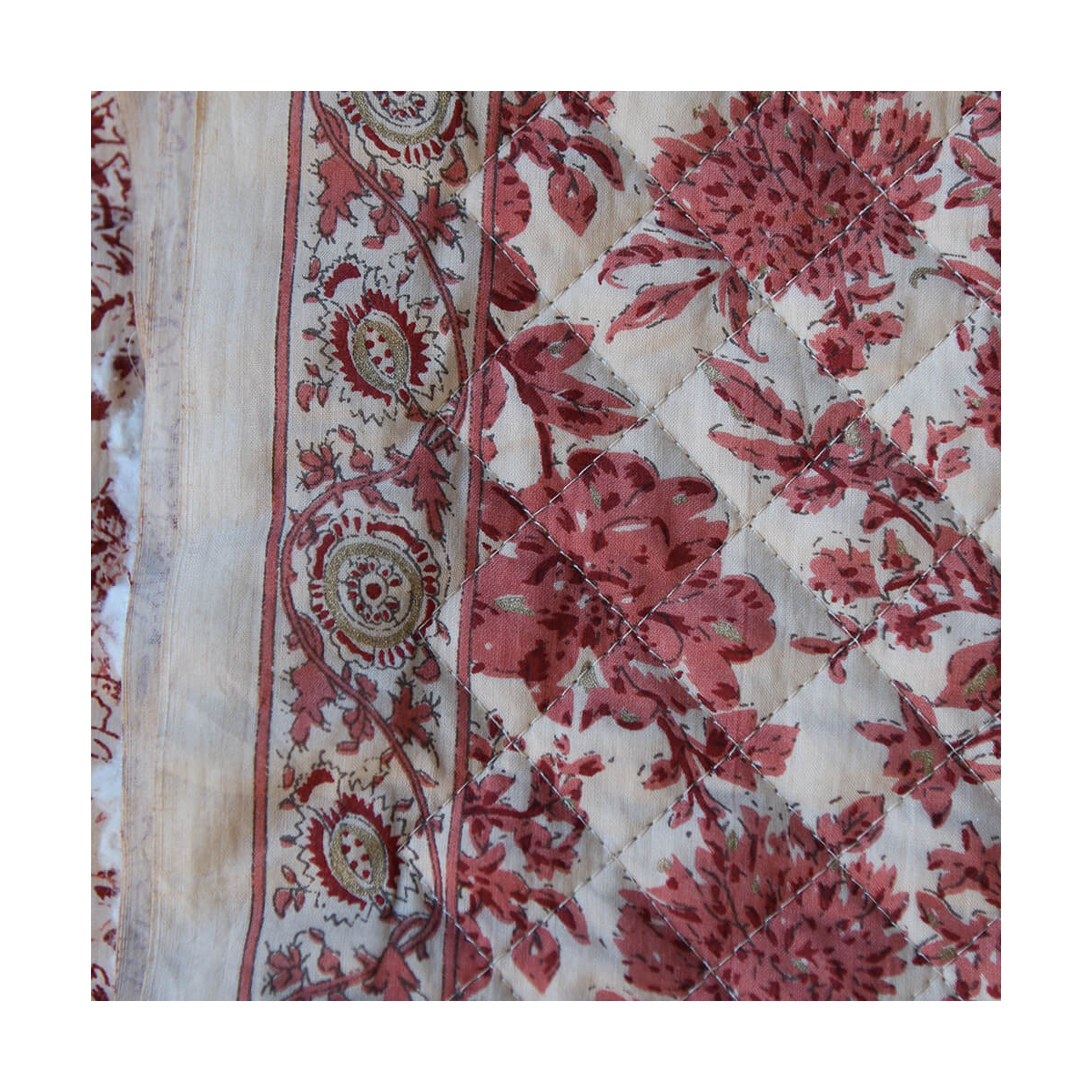 Anjali - Tissu indien matelassé double face coton hand block largeur 100cm