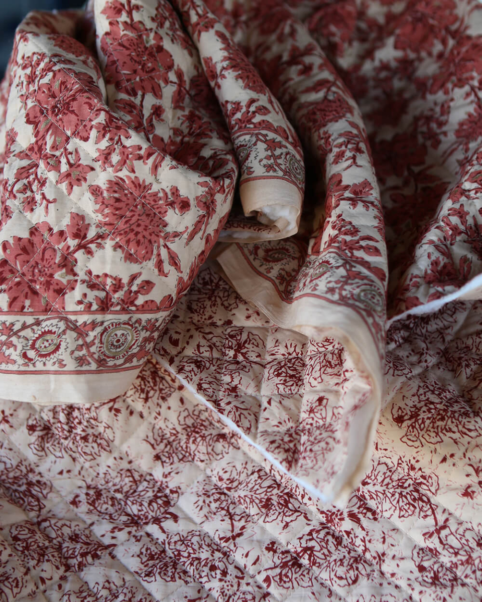 Anjali - Tissu indien matelassé double face coton hand block largeur 100cm