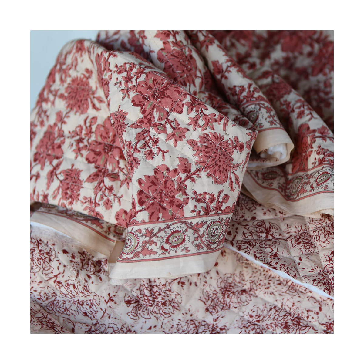 Anjali - Tissu indien matelassé double face coton hand block largeur 100cm