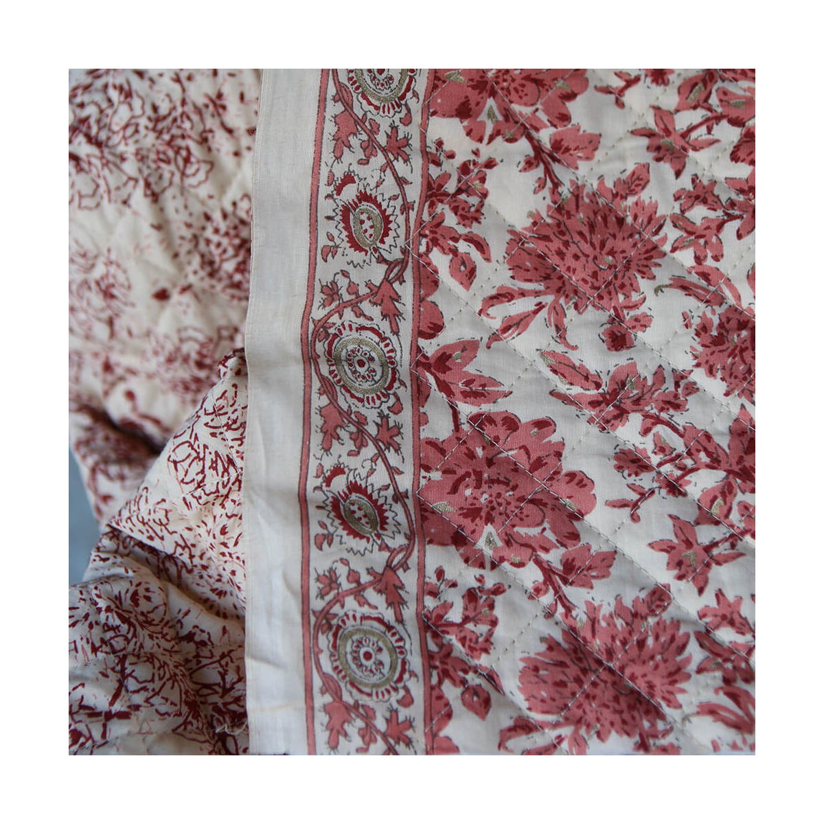 Anjali - Tissu indien matelassé double face coton hand block largeur 100cm