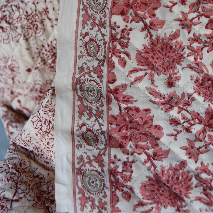 Anjali - Tissu indien matelassé double face coton hand block largeur 100cm