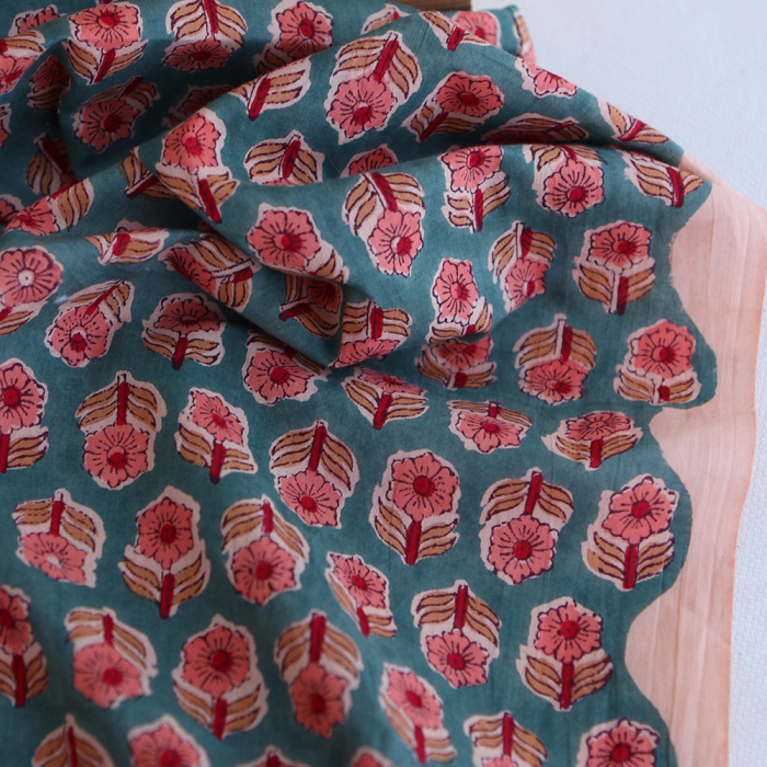 Sahar B - Tissu indien coton hand block traditionnel Teal