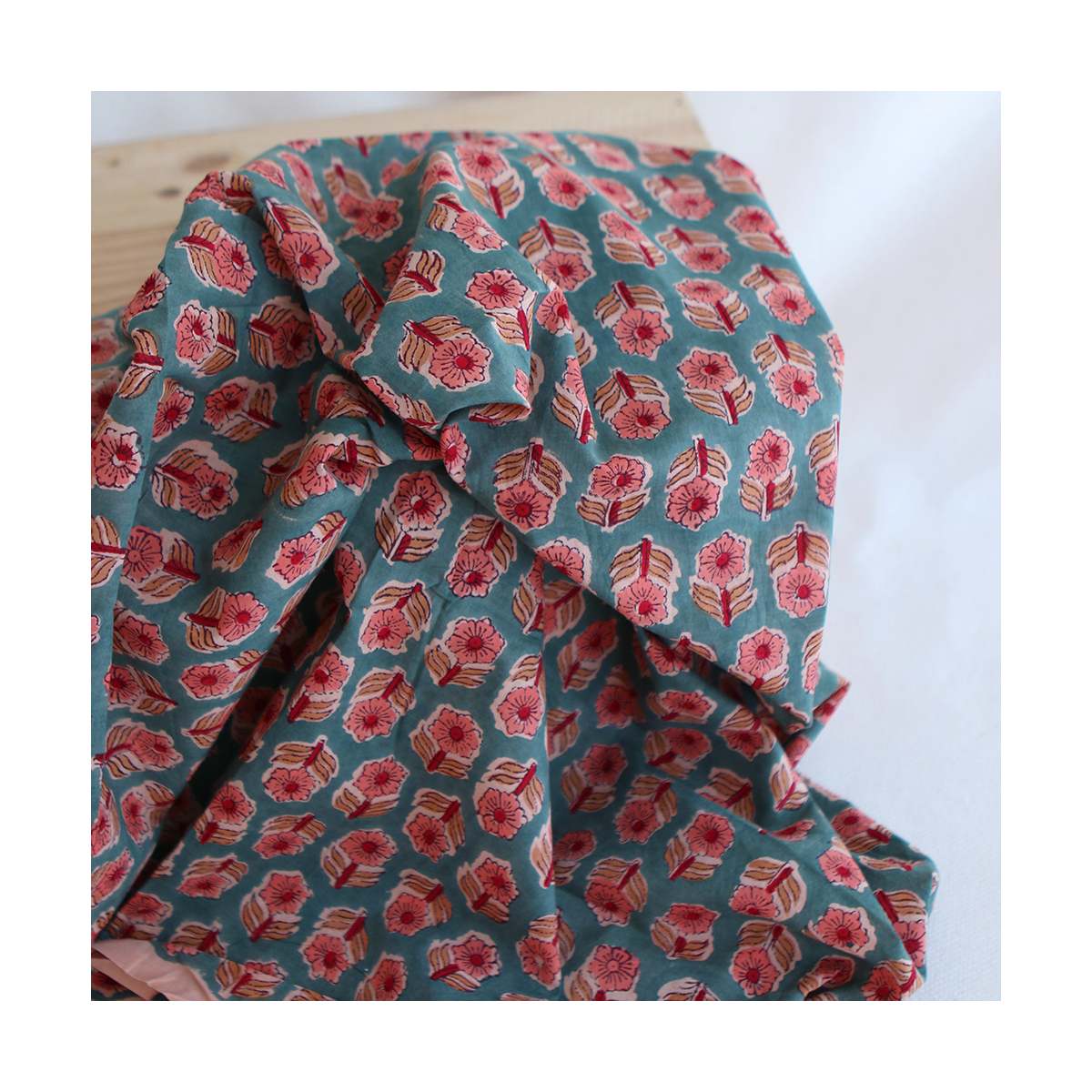 Sahar B - Tissu indien coton hand block traditionnel Teal