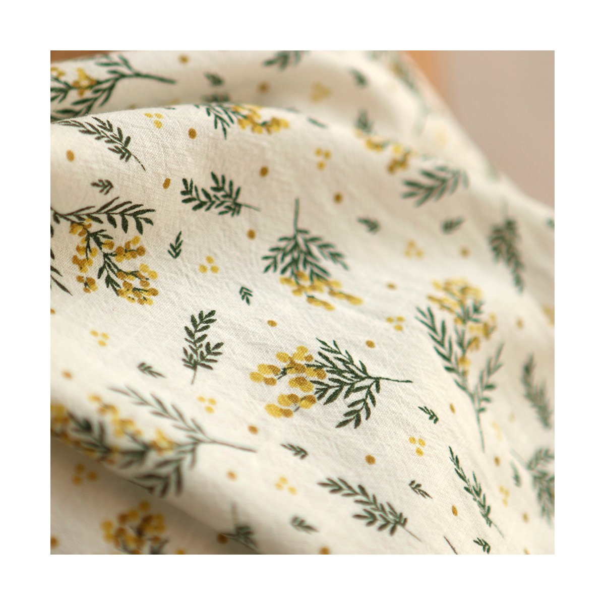 Mimosa - Coton lavé bio motif exclusif mimosa