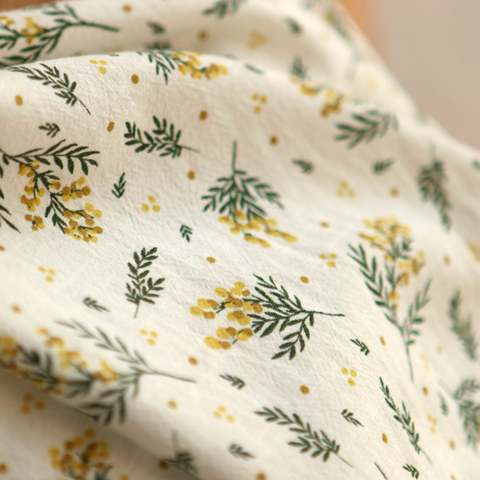 Mimosa - Coton lavé bio motif exclusif mimosa