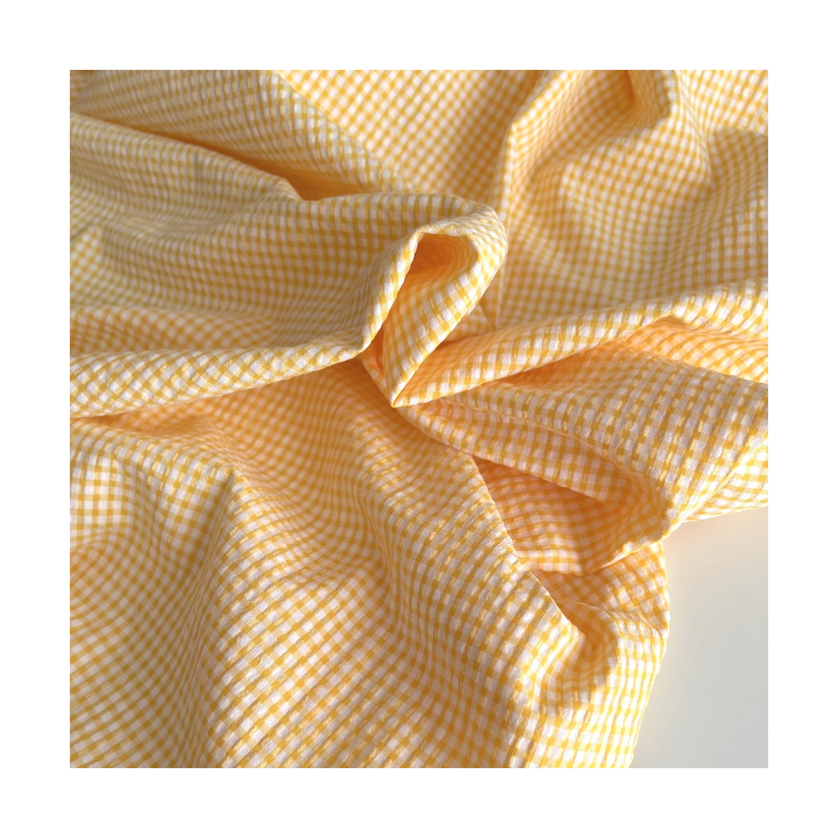 Seersucker / Coton gaufré vichy mini 3mm jaune citron / blanc