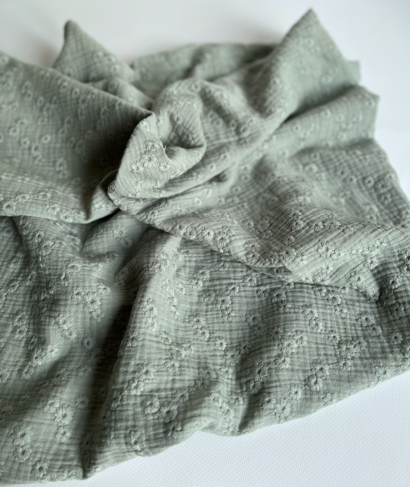 Double gaze de coton Esmée brodée coloris vert de gris Qualité Oeko-tex - 5