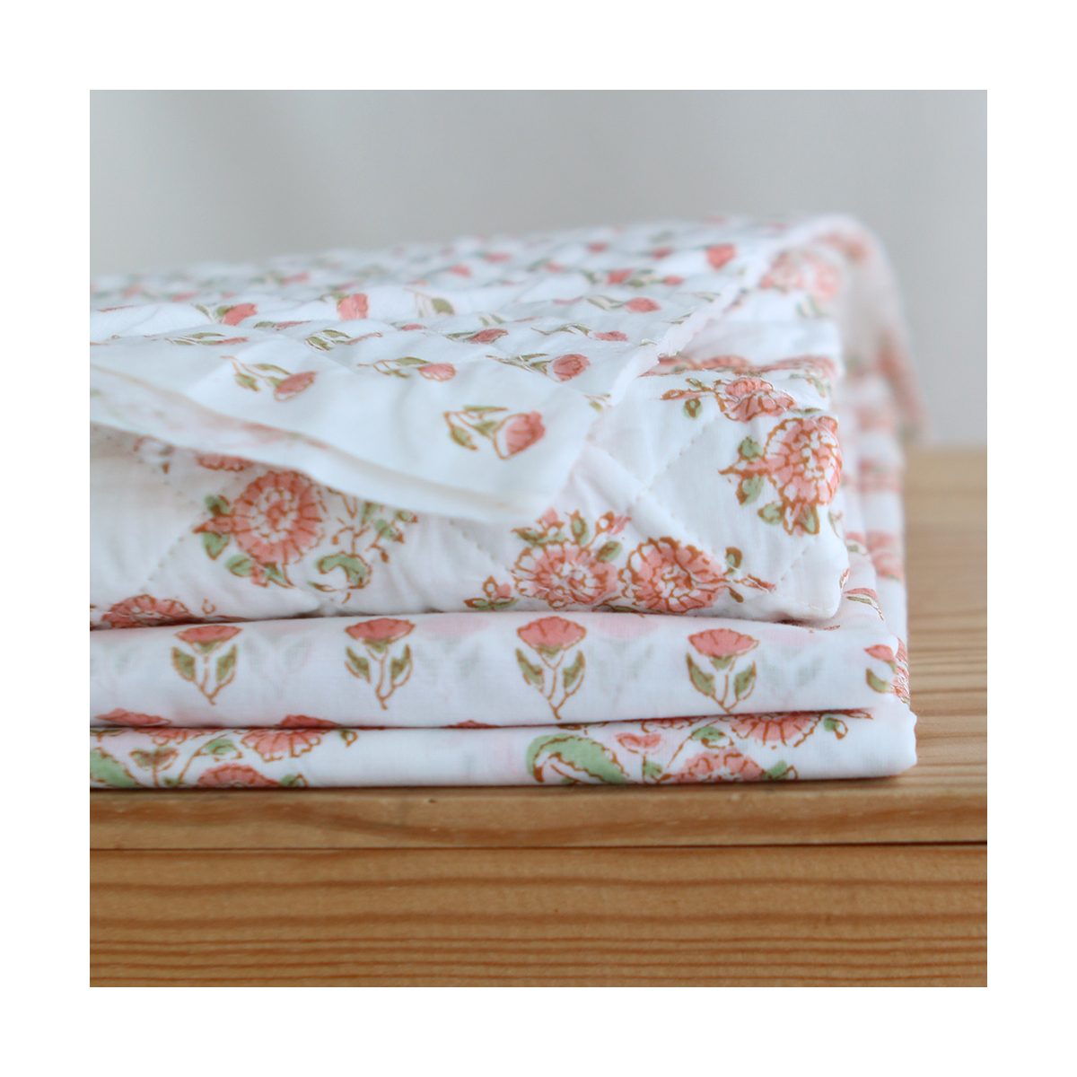 Anika - Tissu indien matelassé double face coton hand block teal largeur 100cm